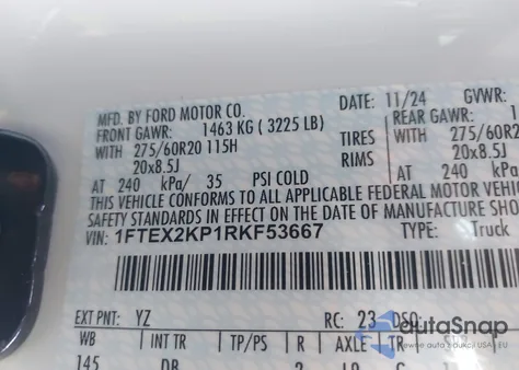 2024 Ford F-150 Stx z USA, uszkodzony, nr VIN 1FTEX2KP1RKF53667